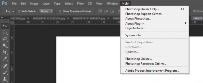menu help photoshop