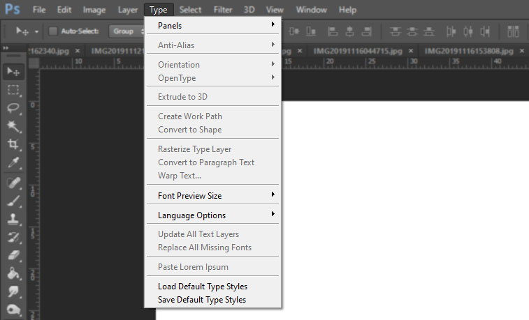 menu Type photoshop