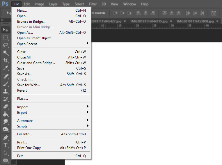 menu file photoshop