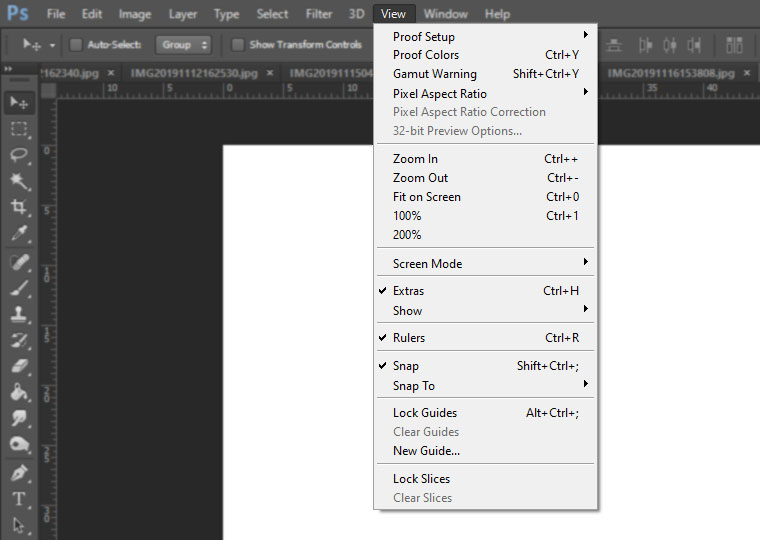 menu view photoshop