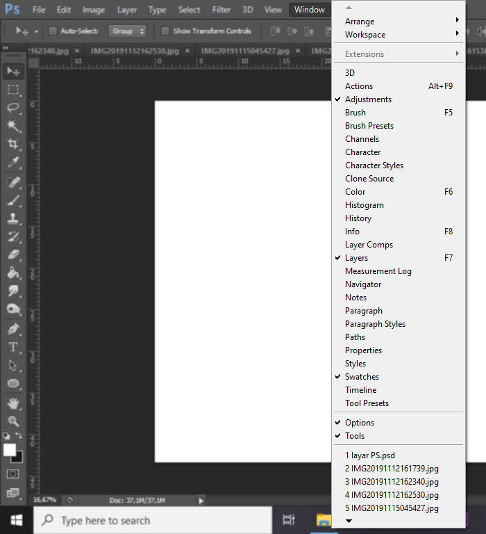menu window photoshop
